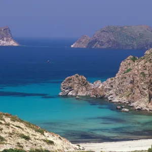 Aerial view of Plathiena beach and rocks