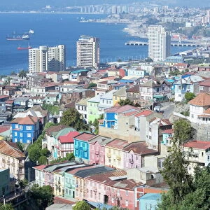 Aerial view of Valparaiso, Valparaiso, Chile, South America