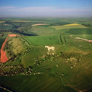 Aerial view of the Westbury White Horse and the Iron Age Bratton Camp Hill Fort