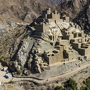 Aerial of Zee Al-Ayn (Thee Ain) historic mountain village, Kingdom of Saudi Arabia
