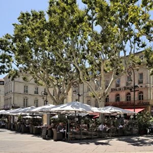 Alfresco restaurants, Place de L Horloge, Avignon, Provence, France, Europe