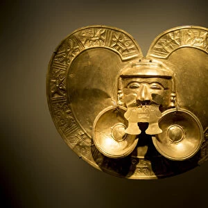 Ancient Gold Mask in The Gold Museum, Bogota, Cundinamarca, Colombia, South America