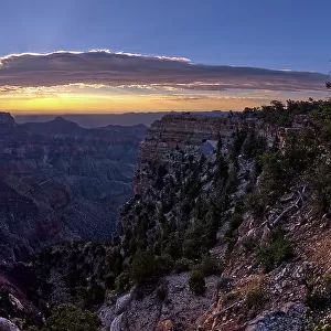 Angels Window at Cape Royal on the North Rim of Grand Canyon at sunrise, Grand Canyon National Park, UNESCO World Heritage Site, Arizona, United States of America, North America
