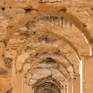Arches inside Hri Souani, the Royal Stables of Moulay Ismail, Meknes, Morocco, North Africa