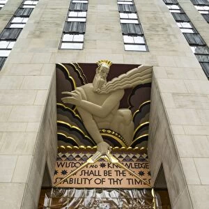 Art Deco detail of entrance to 30 Rockefeller Plaza, Rockefeller Center, Manhattan, New York City, New York, United States of America. North America