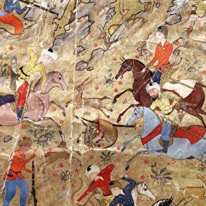 Artistic ornamentation of manuscript of Princes hunting on horseback, Safavid Iran