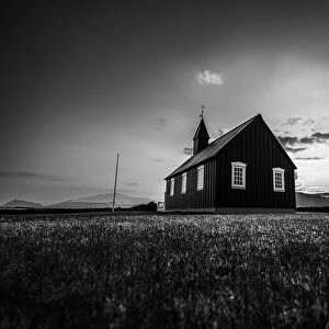 A black church known as Buoakirkja, in the Snaefellsnes peninsula, Budir, Iceland, Polar Regions