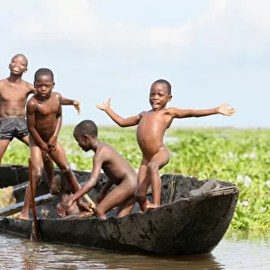 Boat near Ganvie lake village on Nokoue Lake, Benin, West Africa, Africa