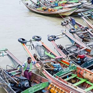 Boats on the river in Yangon, Myanmar (Burma), Southeast Asia
