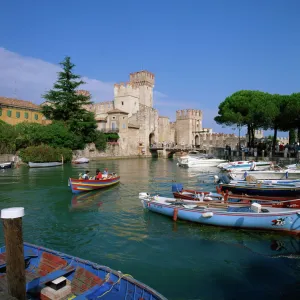 Boats at Sirmione on Lake Garda, Lombardy, Italy, Europe