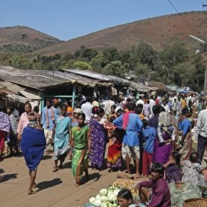 Bonda tribeswomen come down from the hills to sell vegetables in the weekly market in Onukudelli