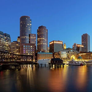 Boston Waterfront at dawn, Boston, Massachusetts, New England, United States of America, North America