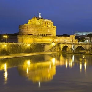 Castel Sant Angelo and Ponte Sant Angelo on the River Tiber at night, Rome, Lazio