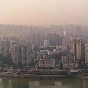 Chongqing city skyline panorama, with Jialing River, Jiangbei Central Business District in the view, Chongqing