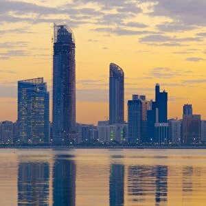 City skyline at dawn, Abu Dhabi, United Arab Emirates, Middle East