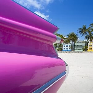 Classic car on Ocean Drive and Art Deco architecture, Miami Beach, Miami, Florida