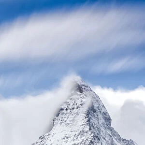 Clouds over Matterhorn covered with snow, Pennine Alps, Zermatt, canton of Valais