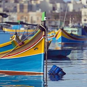 Colourful fishing boats (dghajsa), Marsaxlokk Harbour, Malta, Mediterranean, Europe