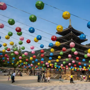 Colourful lanterns in the Beopjusa Temple Complex, South Korea, Asia