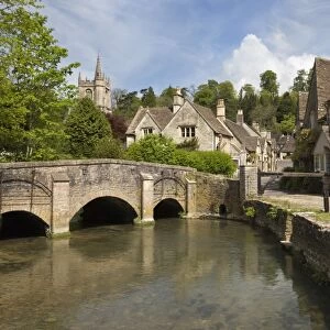 Cotswold cottages on By Brook, Castle Combe, Cotswolds, Wiltshire, England, United Kingdom, Europe