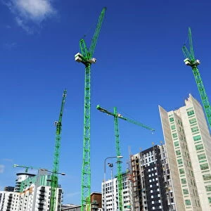 Cranes on an apartment building site, Manchester, England, United Kingdom, Europe