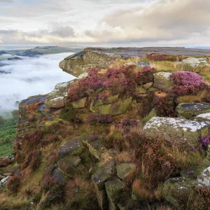 Early morning fog, partial temperature inversion, Curbar Edge, Peak District National Park