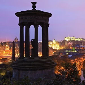 Edinburgh cityscape at dusk looking towards Edinburgh Castle, Edinburgh