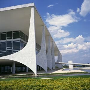 The exterior of the modern Palacio do Planalto in Brasilia, UNESCO World Heritage Site