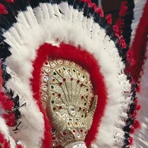 Feather headdress and elaborate costume in Mardi Gras parade