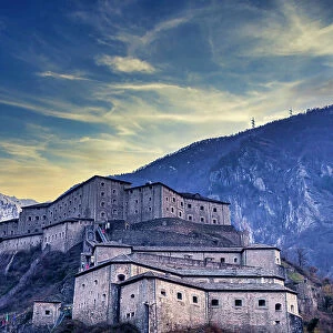The Fort of Bard at sunset, Aosta, Aosta Valley, Italy, Europe