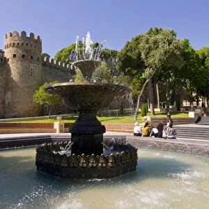 Fountain at the gated city wall, UNESCO World Heritage site, Baku, Azerbaijan