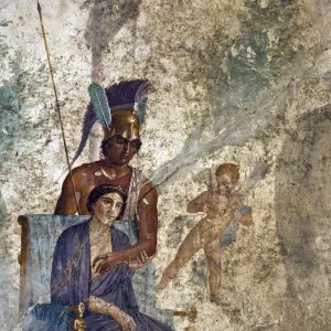 Fresco of Venus seduced by Mars with cupid and maid, House of Punished Love from Pompeii