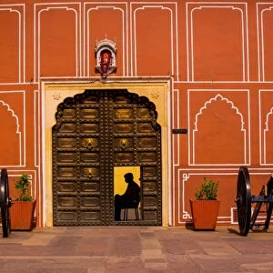 Guard at Rambagh Palace, Jaipur, Rajasthan, India, Asia