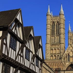 Half-timbered Leigh-Pemberton House and Lincoln Cathedral, from Castle Square, Lincoln