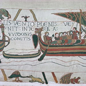 Harold steers ship across channel, a scene from the Bayeux Tapestry, Bayeux