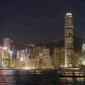 Hong Kong skyline at night showing the financial centre on Hong Kong Island with