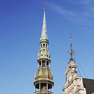 House of Blackheads with St. Peters spire, Riga, Latvia, Baltic States, Europe