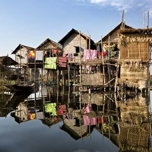Houses built on stilts in the village of Nampan on the edge of Inle Lake, Myanmar (Burma), Southeast Asia