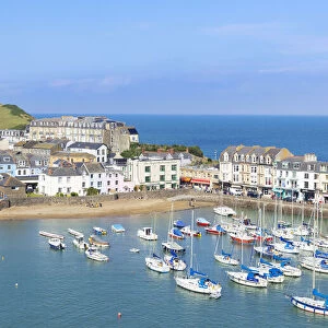 Ilfracombe harbour and beach from the South West Coast Path above the town of Ilfracombe, Devon, England, United Kingdom, Europe