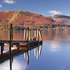 A jetty at the edge of Derwent Water in the Lake District National Park, Cumbria, England, United Kingdom, Europe