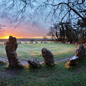 The Kings Men stone circle at sunrise, The Rollright Stones, Chipping Norton, Cotswolds