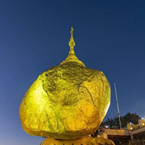 Kyaiktiyo Pagoda (Golden Rock) after sunset, Mon state, Myanmar (Burma), Asia