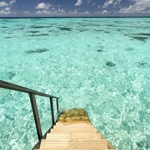 Ladder leading to the ocean, Maldives, Indian Ocean, Asia