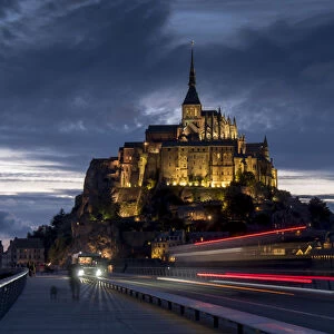 Mont St Michel, UNESCO World Heritage Site, holy island and peninsula at dusk, Normandy