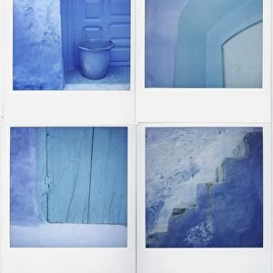 Montage of four Polaroid images of blue walls