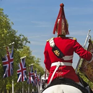 Mounted soldier of the Household Cavalry along The Mall, London, England