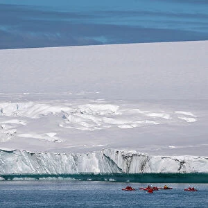 National Geographic Expeditions, Ponant guests kayaking along an ice cap edge, Larsen Inlet, Weddell Sea, Antarctica, Polar Regions