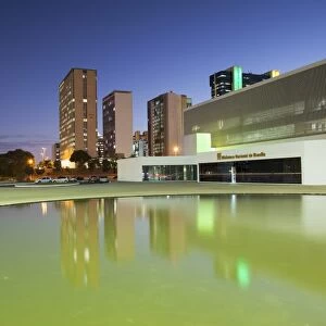 National Library, skyscrapers, dusk, UNESCO World Heritage Site, Brasilia, Federal District, Brazil, South America