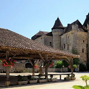 Old market and Le Chateau de la Marthonie, St. Jean de Cole, Dordogne, France, Europe