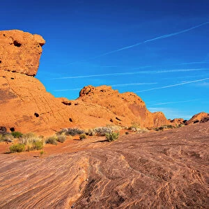 Orange rock formations near Rainbow Vista, Valley of Fire State Park, Nevada, United States of America, North America
